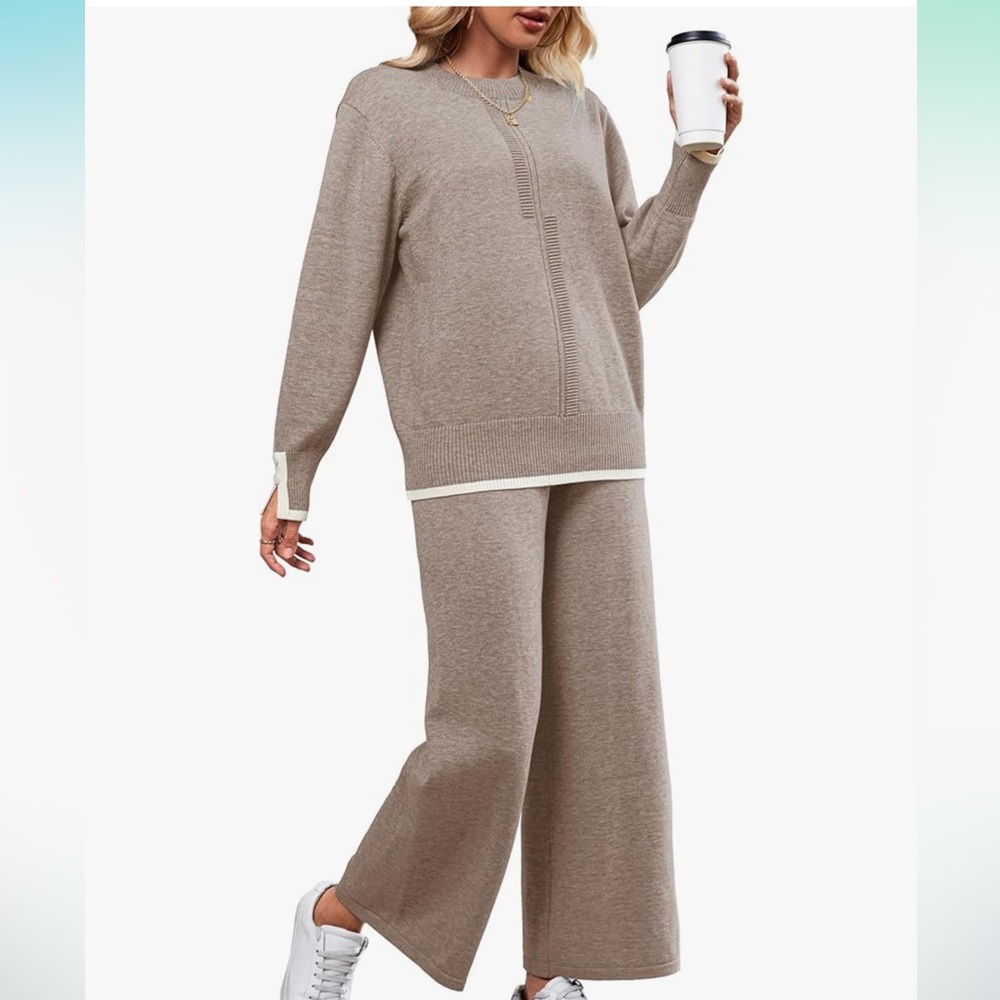 NEW SuperPrity Lounge Set for Women Two Piece Long Sleeve Knit Top Wide Leg Pant